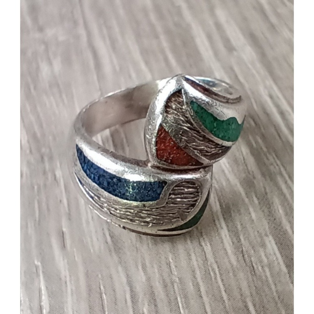 Sterling Silver .925 CP Carolyn Pollack Wrap Ring Inlay Multicolor Stone NO SIZE